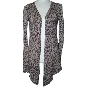 Acrobat Leopard Animal Print Open Front Silk Cashmere Knit Cardigan Size Medium